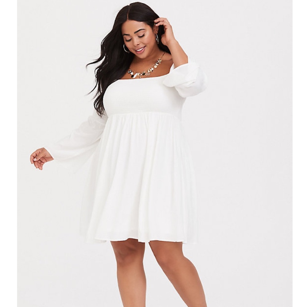IVORY CHALLIS OFF SHOULDER SKATER DRESS